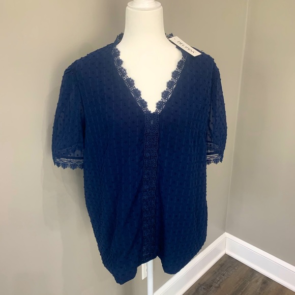 Belinda Tops - Belinda Navy Lace Top NWT